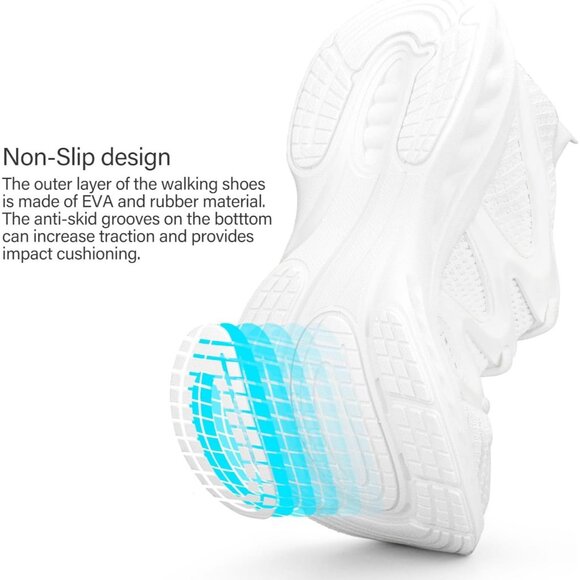 Women's A-White Lightweight Walking Workout Tennis Gym Non Slip Sneakers Shoes - Picture 3 of 5
